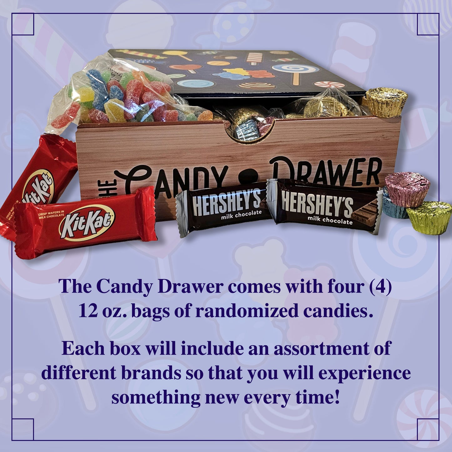 The Candy Drawer Gift Box - Fun care package - 3 lbs of Delicious Assorted Candies for Sweet Surprises and Gifting