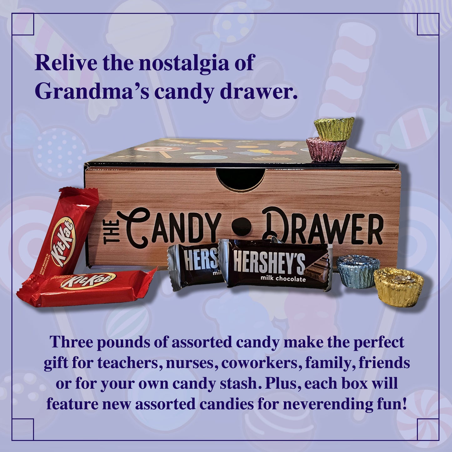 The Candy Drawer Gift Box - Fun care package - 3 lbs of Delicious Assorted Candies for Sweet Surprises and Gifting